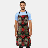 Tijdloze Elegantie: Rood Japans  Bloemen Schort (Gedragen)