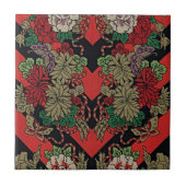 Tijdloze Elegantie: Rood Japans Bloemen Tegeltje (Voorkant)