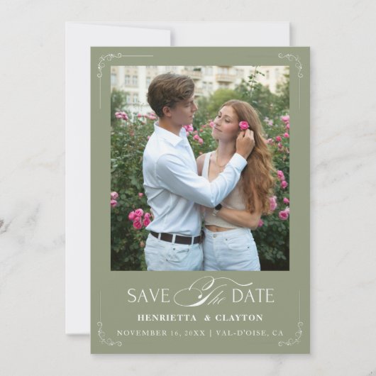 Tijdloze Elegantie Saliegroen  Save The Date (Voorkant)