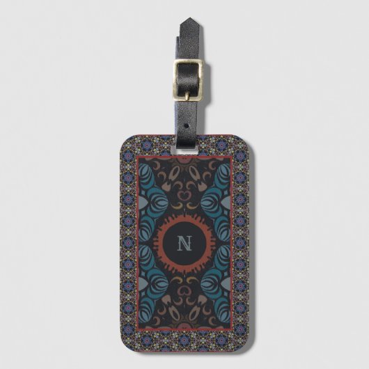 Tijdloze Elegantie Traditionele Stof Monogram Bagagelabel (Voorkant (verticaal))