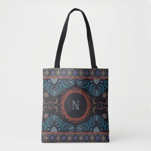 Tijdloze Elegantie Traditionele Stof Monogram Tote Bag (Voorkant)