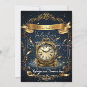 Tijdloze elegantie verjaardag | Goud & Marine klok Kaart (Voorkant)