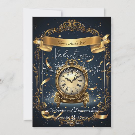 Tijdloze elegantie verjaardag | Goud & Marine klok Kaart (Voorkant)