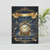 Tijdloze elegantie verjaardag | Goud & Marine klok Kaart (Staand voorkant)