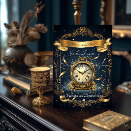 Tijdloze Elegantie Verjaardag | Gouden & Marineklo Kaart