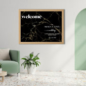 Tijdloze elegantie: zwart marmer met gouden bruilo acryl bord