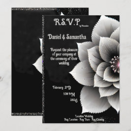 Tijdloze Elegantie: Zwarte & Zilveren Bloesem Brui Kaart