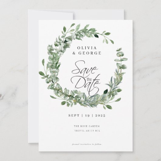 Tijdloze Eucalyptus Greenery Save the Date Kaart (Voorkant)