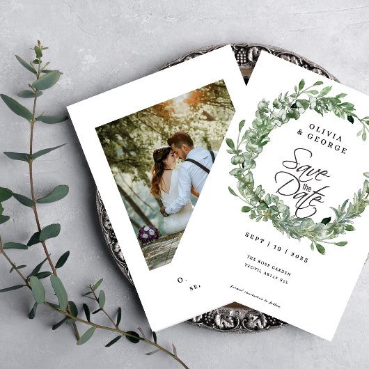 Tijdloze Eucalyptus Greenery Save the Date Kaart