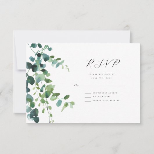 Tijdloze Eucalyptus Greenery Wedding Response Kaar RSVP Kaartje (Voorkant)