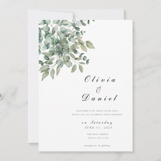 Tijdloze Eucalyptus groen bruiloft uitnodiging (Voorkant)