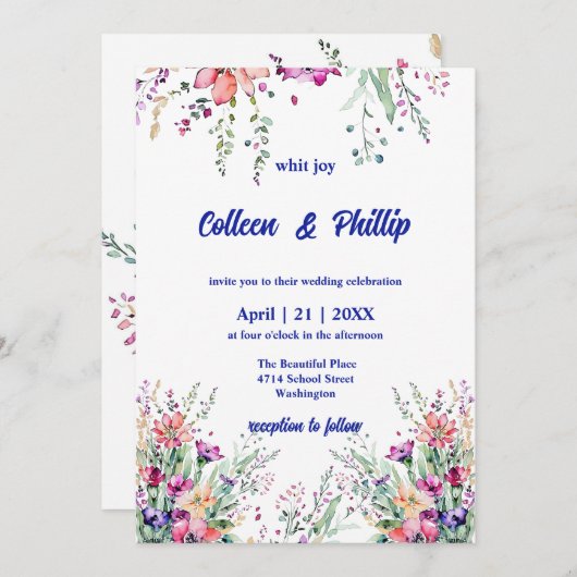 Tijdloze Floral Elegance bruiloft uitnodiging (Voorkant / Achterkant)