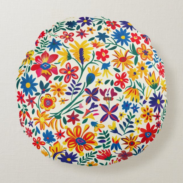 Tijdloze Floral Grace Ronde Kussen (Voorkant)
