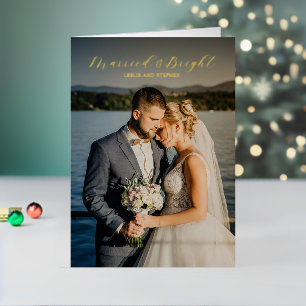 Tijdloze foto Elegante Pas getrouwd Kerst Folie Feestdagenkaart