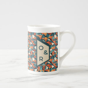 Tijdloze geometrische turquoise en oranje patroon porselein kop