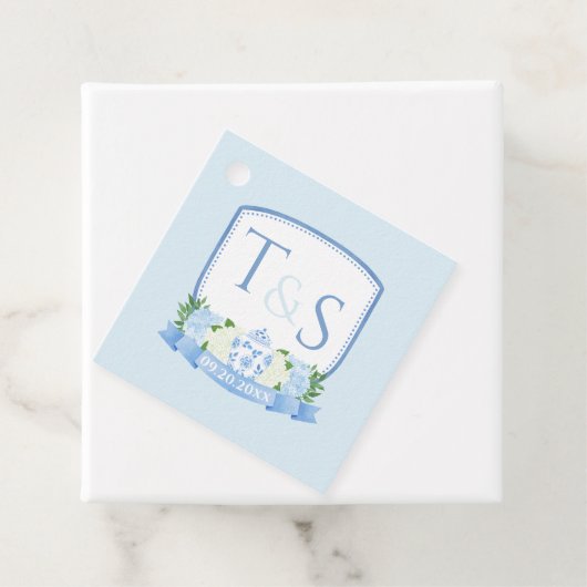 Tijdloze Ginger Jar Monogram Crest Wedding Bedankjes Labels (In situ)