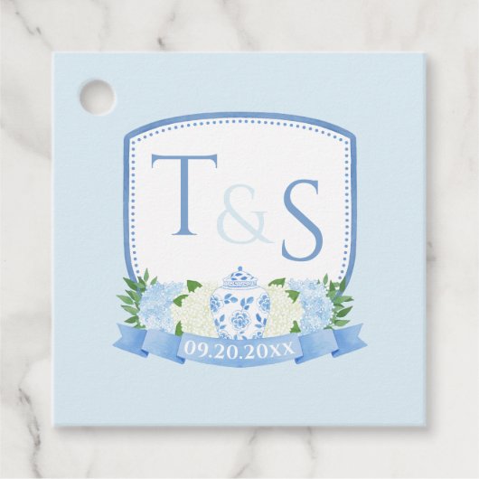 Tijdloze Ginger Jar Monogram Crest Wedding Bedankjes Labels (Voorkant)