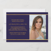 Tijdloze Gold Blue Photo Afstuderen Uitnodiging (Achterkant)