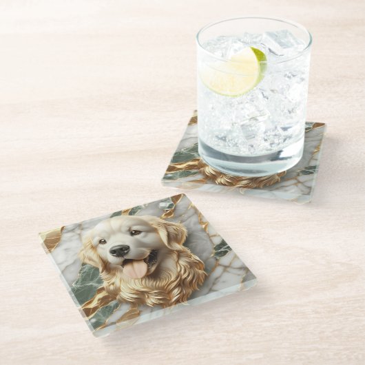 Tijdloze Golden Retriever Marble Accent Glazen Onderzetter (Schuin)