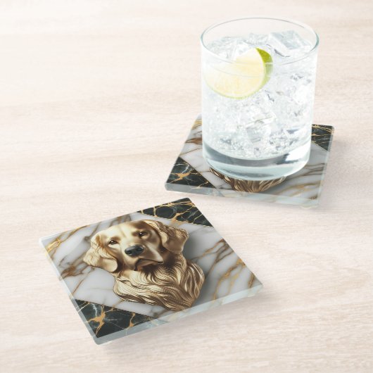 Tijdloze Golden Retriever Marble Elegance Glazen Onderzetter (Schuin)