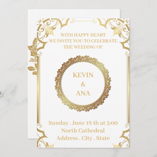 Tijdloze gouden bruiloft uitnodigingen | Gepersona (Voorkant / Achterkant)