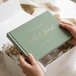 Tijdloze Gouden Calligrafie Salie Groene Trouwfoto Gastenboek