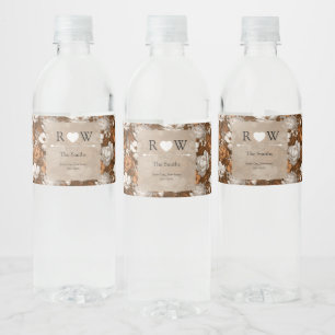 Tijdloze Gouden Gardenia's Bloemblad Groene Huweli Waterfles Etiket