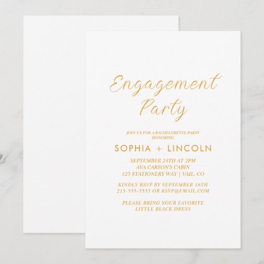 Tijdloze Gouden Kalligrafie Engagement Party Kaart (Voorkant / Achterkant)
