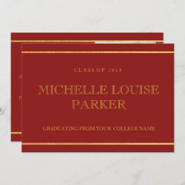 Tijdloze gouden kardinaal rood Afstuderen uitnodig Kaart