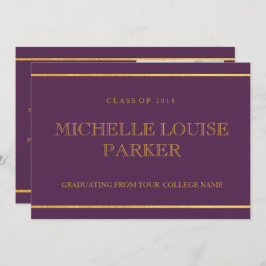 Tijdloze Gouden Paarse Foto Afstuderen Uitnodiging
