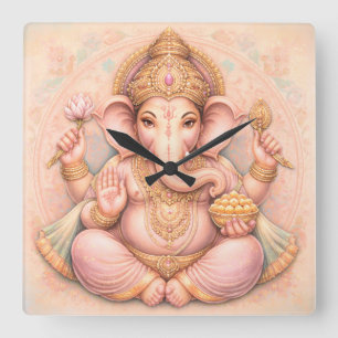 Tijdloze Gratie: Muurklok Lord Ganesha Pastel Kuns Vierkante Klok