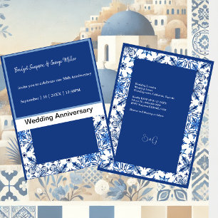 Tijdloze Griekse Blauw en Wit Huwelijk jubileum Kaart