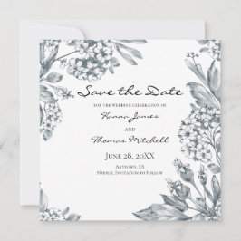 Tijdloze grijze botanische bloemen bruiloft save the date