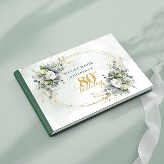 Tijdloze groene en witte 80ste verjaardag handteke gastenboek