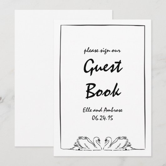 Tijdloze Hand getrokken zwaan bruiloft gast boek t Kaart (Voorkant / Achterkant)