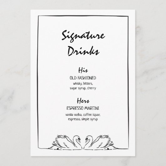 Tijdloze Hand getrokken zwaan Signature Drinken br Menu (Voorkant)