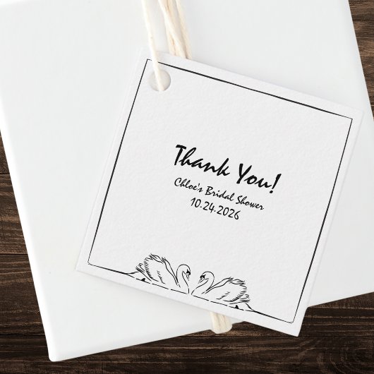 Tijdloze handgeschreven zwaan bruidsdouche bedankt bedankjes labels
