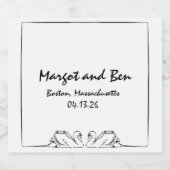 Tijdloze handgeschreven zwaan bruiloft chique cham sparkling wijnetiket (Enkel label)