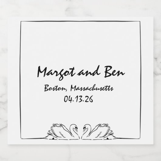 Tijdloze handgeschreven zwaan bruiloft chique cham sparkling wijnetiket (Enkel label)