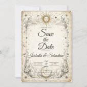 Tijdloze Hemelse Zon Maan Bruiloft Save The Date (Voorkant)