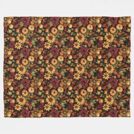 Tijdloze Herfst Bloemendeken Rijke Herfsttonen Fleece Deken (Voorkant (Horizontaal))