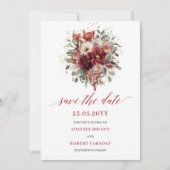 Tijdloze herfst rood goud bloemen save the date (Voorkant)