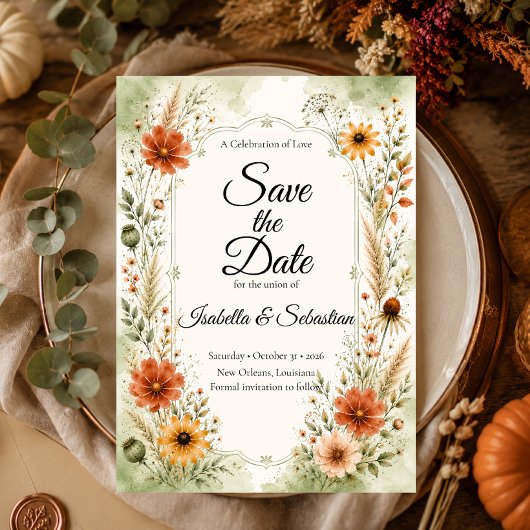 Tijdloze Herfsttuin Bloemige Bruiloft Save The Date