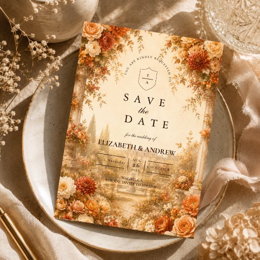 Tijdloze herfsttuinbruiloft save the date