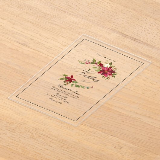 Tijdloze Holly Wreath Kerstbruiloft Acryl Uitnodigingen (Laagn)