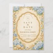 Tijdloze Hydrangea Bruiloft met een Maritieme Twis Save The Date (Voorkant)