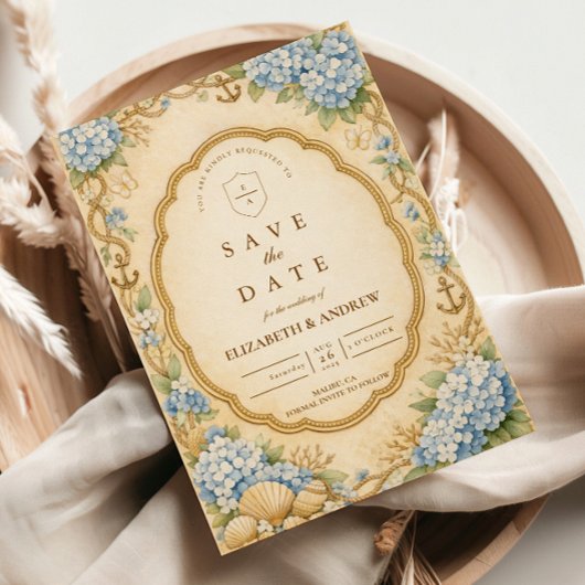 Tijdloze Hydrangea Bruiloft met een Maritieme Twis Save The Date
