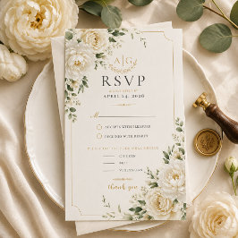 Tijdloze Ivoor Bloem Bruiloft RSVP Kaart