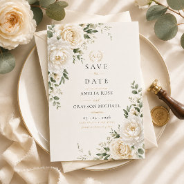 Tijdloze Ivoor Bloemige Save the Date Kaart