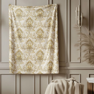 Tijdloze Ivoor Damask Artistic Waterverf Patterns Fleece Deken